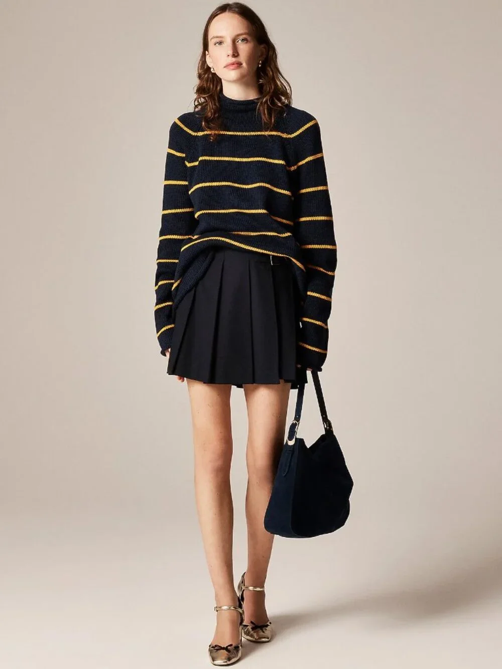 J.Crew 1988 Rollneck Sweater, Navy with Yellow Stripe, Men's Large
